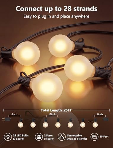 LED Outdoor String Lights 25Ft G40 Frosted White Globe Patio Lights Waterproof with 27 Shatterproof LED Bulbs, alternate view