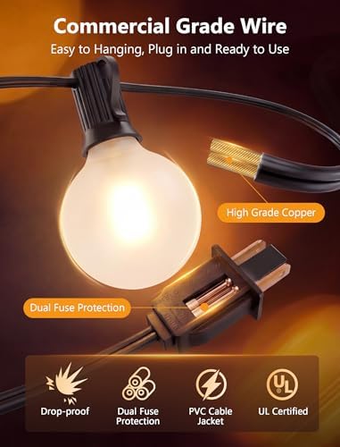 LED Outdoor String Lights 25Ft G40 Frosted White Globe Patio Lights Waterproof with 27 Shatterproof LED Bulbs, alternate view
