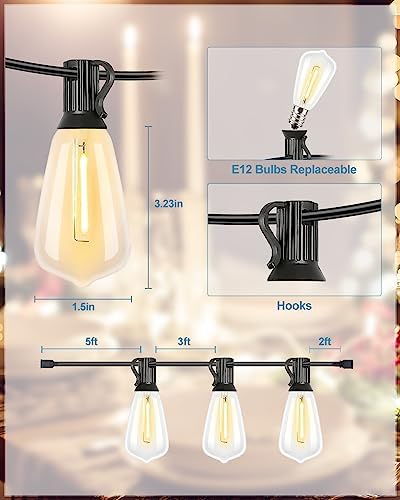 LED Outdoor String Lights 300FT Patio Lights with 96 Shatterproof ST38 Vintage Edison Bulbs, Outside Hanging, alternate view