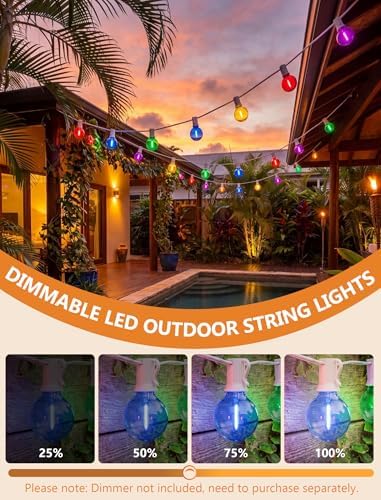 LED Outdoor String Lights Plug in, 25FT 27 G40 Shatterproof Multicolor Bulb, alternate view 3