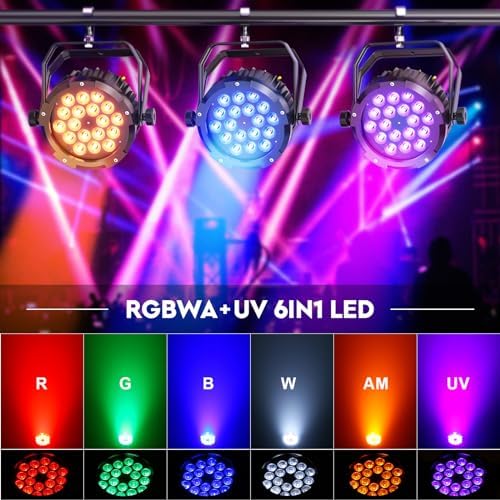 LED Par Light IP67 Waterproof 18X18W RGBWAUV 6-in-1, High Power Wash Strobe DJ DMX Sound Activated Uplights for, alternate