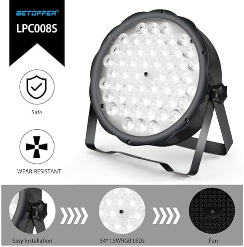 LED Par Lights 54 x 1.5W, RGB Stage Lights DMX DJ Lighting Sound Activated with Stand, Strobe Light & Wash Par, alternate