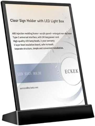 LED Sign Holder Menu Board A4 |white light version L shape with black frame