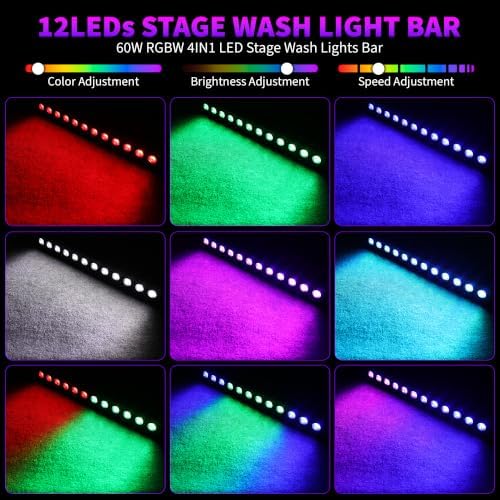 LED Stage Light Bar,60W 2Pack RGBW 4IN1 12LEDs Stage Wash Lights Bar with 4-Zone Segment Colorful Changing, alternate view 2