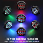 LED Stage Lights 4Pack - 36W RGB DJ Par Light for Party, Remote & DMX in 36 LED Par Lights 4Pack, alternate view 2