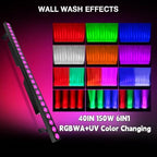 LED Stage Wash Light Bar - 150W 6IN1 RGBWA+UV Color Changing Linear Wall Washer DJ Light Bar by DMX 8-Zone, alternate view 2