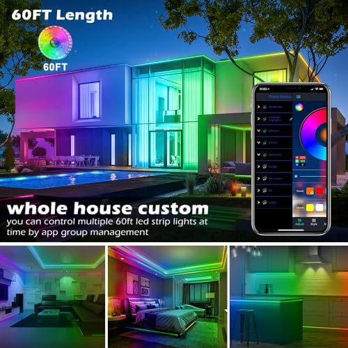 Led Strip Lights,60ft Music Sync Color Changing, Built-in Mic, Bluetooth App Control LED Tape Lights with, alternate view 2