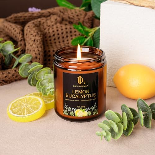 Lemon Eucalyptus Scented Candle, Soy Candles for Home Scented, Amber Jar Candles Gifts for Men Women, 7oz, alternate view 2