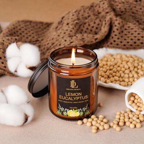 Lemon Eucalyptus Scented Candle, Soy Candles for Home Scented, Amber Jar Candles Gifts for Men Women, 7oz, alternate view 3