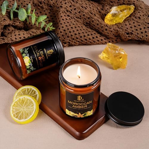 Lemon Eucalyptus Scented Candle, Soy Candles for Home Scented, Amber Jar Candles Gifts for Men Women, 7oz, alternate view 4