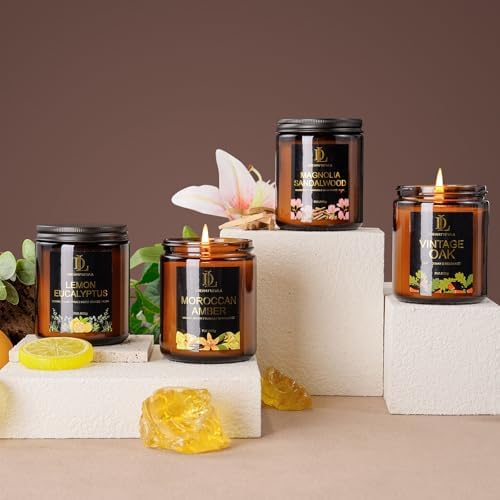 Lemon Eucalyptus Scented Candle, Soy Candles for Home Scented, Amber Jar Candles Gifts for Men Women, 7oz, alternate view 6