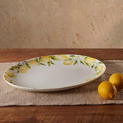 Lemons Oval Bone China Lightweight Chip Resistant Serving Platter, 14-Inch, Multicolor in 14-Inch in Multicolor, alternate