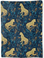 Leopard Blanket - Elegant Golden Leopards Dark Blue Fleece Throw, Gifts for Kids Adult, Soft & Warm