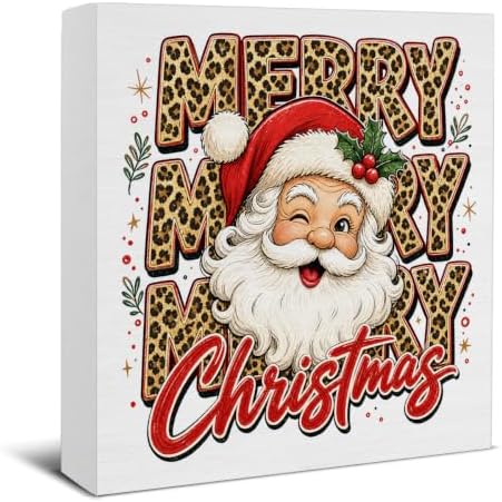 Leopard Christmas Decor, Santa Claus Christmas Wooden Sign Decorations