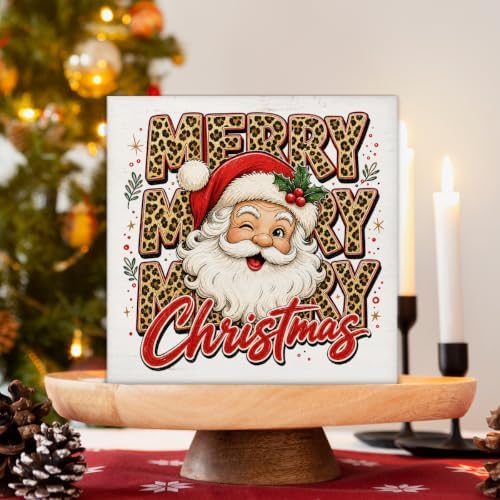Leopard Christmas Decor, Santa Claus Christmas Wooden Sign Decorations, alternate view 3