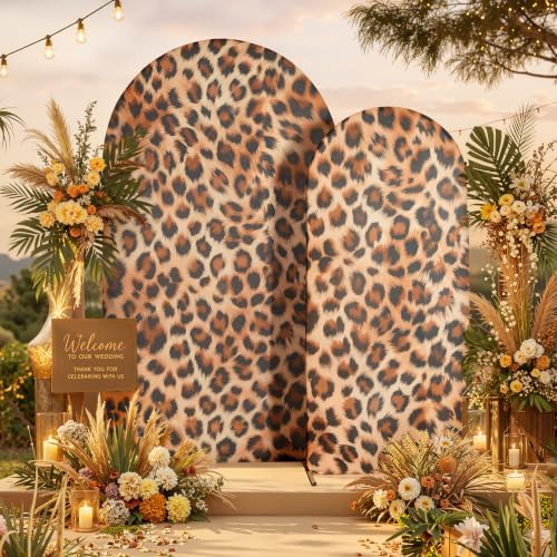 Leopard Print Arch Backdrop Cover Set, 7.2FT & 6FT Wrinkle-Free Spandex Fitted Chiara Backdrop Stand Covers for