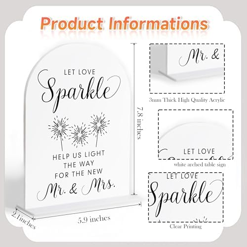 Let Love Sparkle Sign Wedding, White Arch Acrylic Sign, Sparkles for Wedding, Dance Floor Props, Bridal Shower, alternate