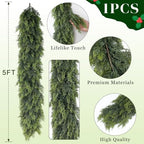 Lifelike Touch Artificial Christmas Cedar Garland for Mantle (5FT 1PCS), alternate view 5