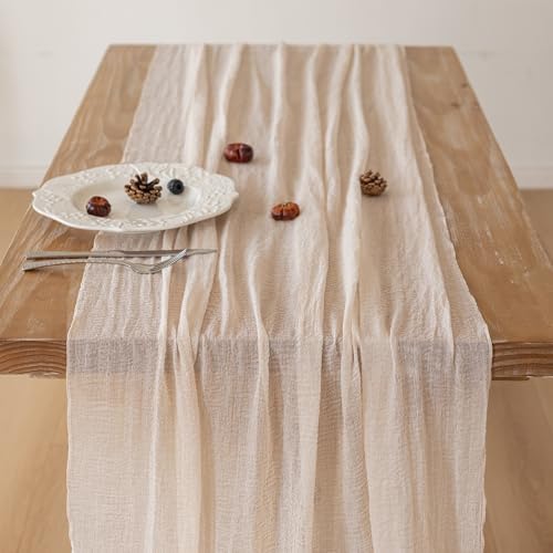 Light Beige Cheesecloth Table Runner 120 Inches Fall Party Home Decorations, alternate view 3