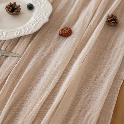 Light Beige Cheesecloth Table Runner 120 Inches Fall Party Home Decorations, alternate view 6