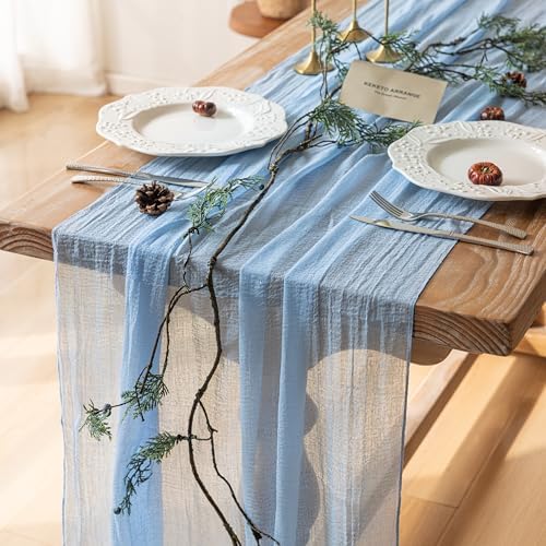Light Blue Cheesecloth Table Runner 120 Inches for Party Home Decorations