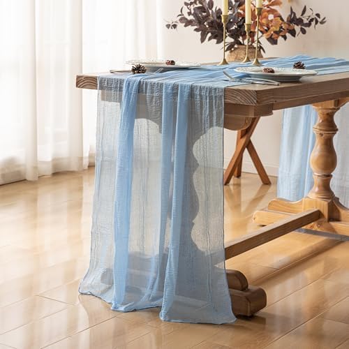 Light Blue Cheesecloth Table Runner 120 Inches for Party Home Decorations, alternate view 2