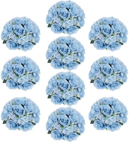 Light Blue Flower Ball Centerpieces for Tables 10 PCS Rose Ball for Wedding in Blue