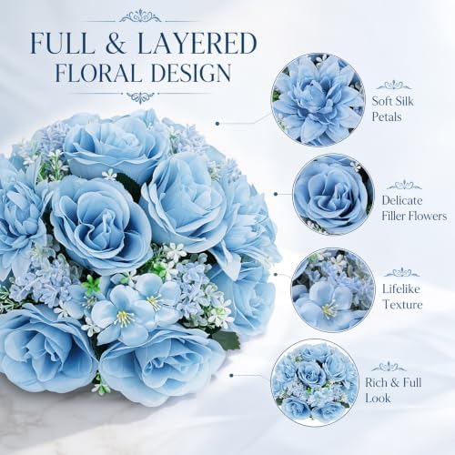 Light Blue Flower Ball Centerpieces for Tables 10 PCS Rose Ball for Wedding in Blue, alternate view 3