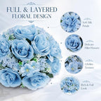 Light Blue Flower Ball Centerpieces for Tables 10 PCS Rose Ball for Wedding in Blue, alternate view 3