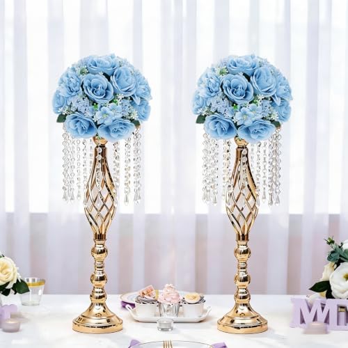 Light Blue Flower Ball Centerpieces for Tables 10 PCS Rose Ball for Wedding in Blue, alternate view 5