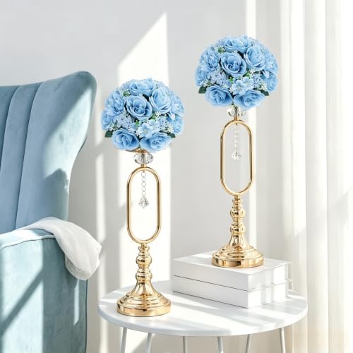 Light Blue Flower Ball Centerpieces for Tables 10 PCS Rose Ball for Wedding in Blue, alternate view 7
