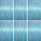 Light Blue Foil Fringe Backdrop Curtains, 3.3x6.6ft, 6pcs in 3.3x6.6ft