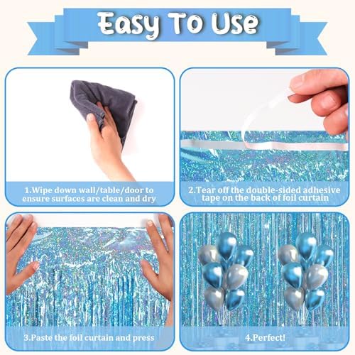 Light Blue Foil Fringe Backdrop Curtains, 3.3x6.6ft, 6pcs in 3.3x6.6ft, alternate view 3