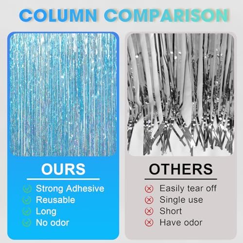 Light Blue Foil Fringe Backdrop Curtains, 3.3x6.6ft, 6pcs in 3.3x6.6ft, alternate view 4