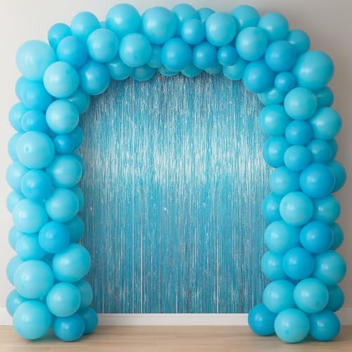 Light Blue Foil Fringe Backdrop Curtains, 3.3x6.6ft, 6pcs in 3.3x6.6ft, alternate view 7