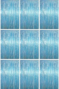 Light Blue Foil Fringe Backdrop Curtains, 3.3x6.6ft, 9pcs in 3.3x6.6ft