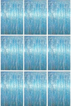 Light Blue Foil Fringe Backdrop Curtains, 3.3x6.6ft, 9pcs in 3.3x6.6ft