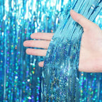 Light Blue Foil Fringe Backdrop Curtains, 3.3x6.6ft, 9pcs in 3.3x6.6ft, alternate view 2