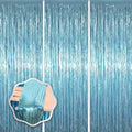 Light Blue Foil Fringe Backdrop Curtains, 3.3x8.2ft, 3 Pack in 3.3x8.2ft