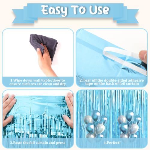 Light Blue Foil Fringe Backdrop Curtains, 3.3x8.2ft, 3 Pack in 3.3x8.2ft, alternate view 4