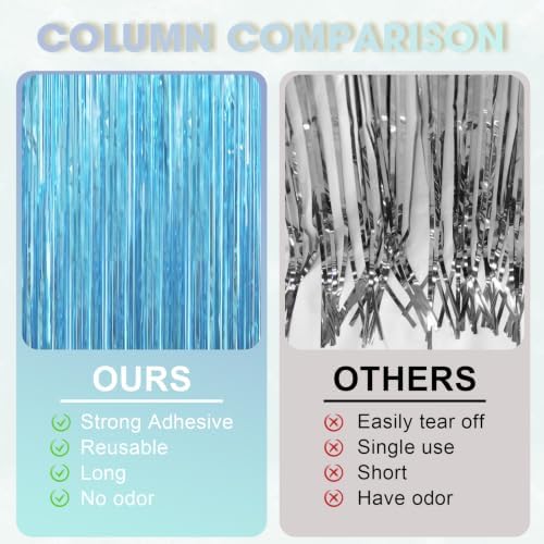 Light Blue Foil Fringe Backdrop Curtains, 3.3x8.2ft, 3 Pack in 3.3x8.2ft, alternate view 5