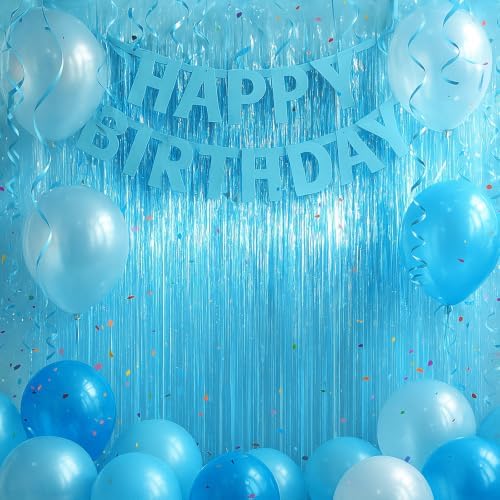 Light Blue Foil Fringe Backdrop Curtains, 3.3x8.2ft, 3 Pack in 3.3x8.2ft, alternate view 6