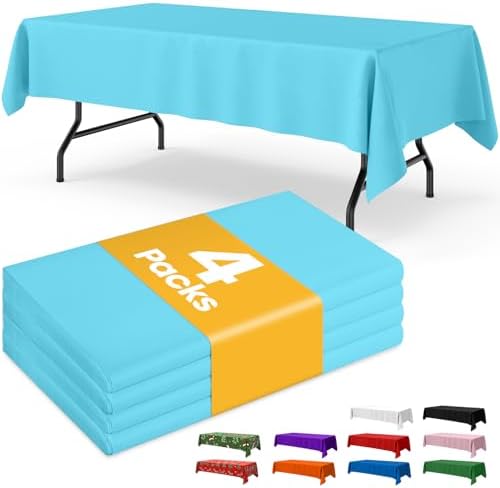 Light Blue Plastic Table Cloth Disposable, 4 Pack, 54 x 108 in