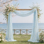 Light Blue Wedding Arch Draping Fabric 28" x 20FT, Glitter Sheer Backdrop Drapes for Wedding Ceremony Birthday, alternate
