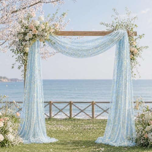 Light Blue Wedding Arch Draping Fabric 28" x 20FT, Glitter Sheer Backdrop Drapes for Wedding Ceremony Birthday, alternate
