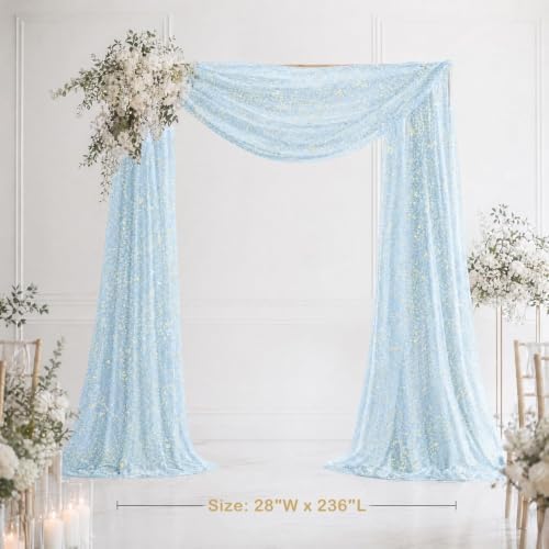 Light Blue Wedding Arch Draping Fabric 28" x 20FT, Glitter Sheer Backdrop Drapes for Wedding Ceremony Birthday, alternate