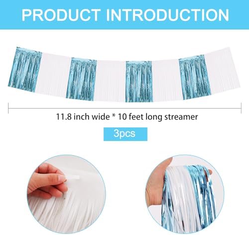 Light Blue White Fringe Garland Banner Wall Tinsel Foil Streamers in Light Blue White, alternate view 2