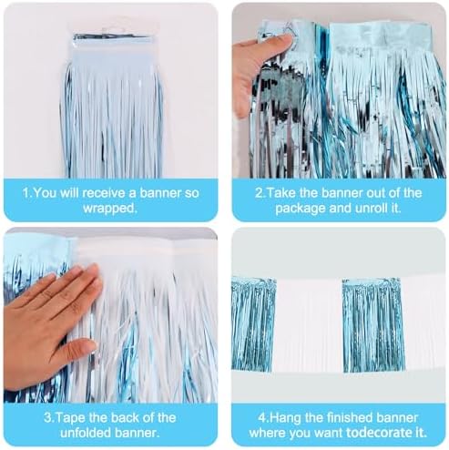 Light Blue White Fringe Garland Banner Wall Tinsel Foil Streamers in Light Blue White, alternate view 3