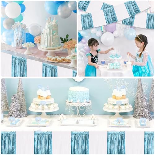 Light Blue White Fringe Garland Banner Wall Tinsel Foil Streamers in Light Blue White, alternate view 4