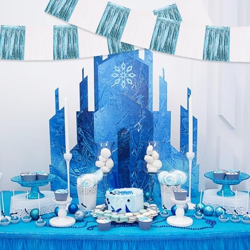Light Blue White Fringe Garland Banner Wall Tinsel Foil Streamers in Light Blue White, alternate view 5